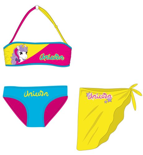 Eenhoorn badpak set - bikini + rokje voor meisjes - roze-turquoise-geel - 110