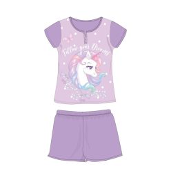   Eenhoorn zomer korte mouw kinderkatoenen pyjama - katoenen jersey pyjama - roze - 110