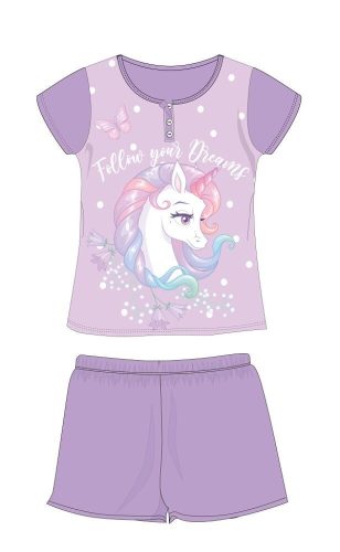 Eenhoorn zomer korte mouw kinderkatoenen pyjama - katoenen jersey pyjama - roze - 110