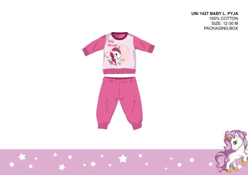 Eenhoorn baby pyjama - jersey katoenen pyjama - donkerroze - 92