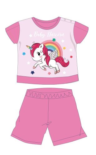 Eenhoorn zomerse korte mouwen baby pyjama - katoenen jersey pyjama - roze - 86