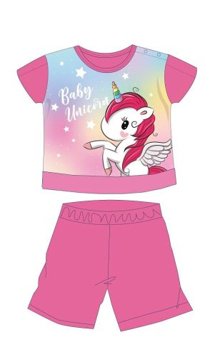 Eenhoorn zomerse korte mouwen baby pyjama - katoenen jersey pyjama - donkerroze - 86