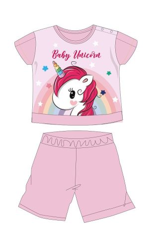 Eenhoorn zomerse korte mouwen baby pyjama - katoenen jersey pyjama - lichtroze - 92