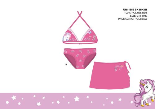 Eenhoorn badpak set voor meisjes - bikini met driehoekig bovenstuk + rokje - roze - 128